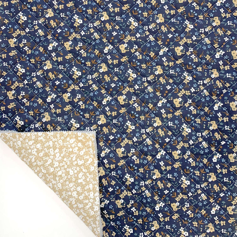 Printed Quilted Cotton ELONA / HILALI Navy / Caramel